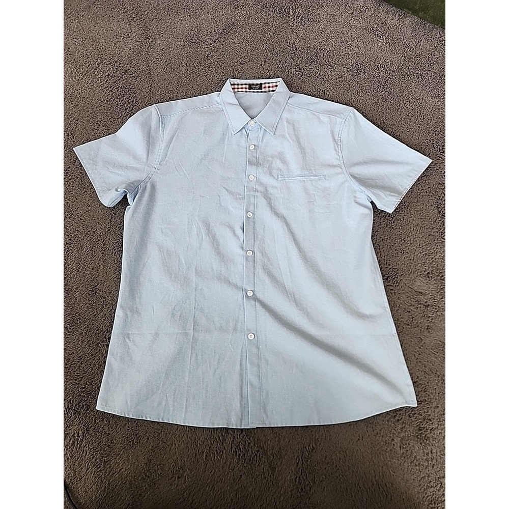Coofandy Men's Casual Blue Short Sleeve Button Down Shirt Size L